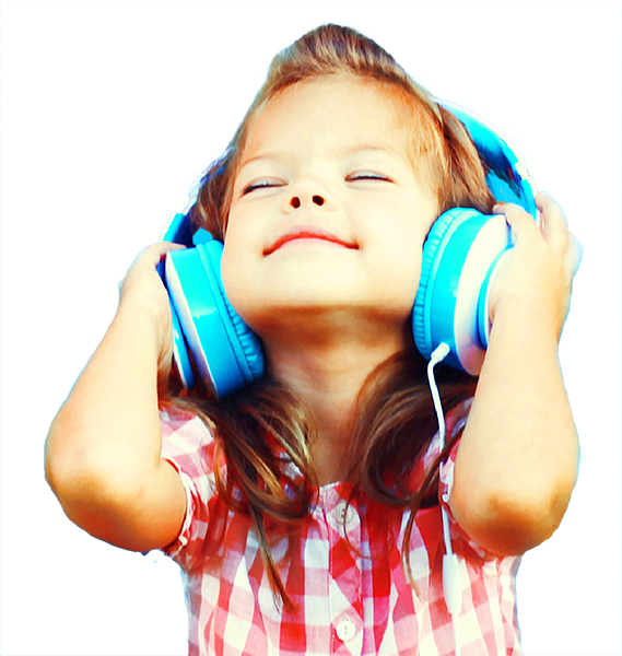 Young Girl With Headphones Listening To Music